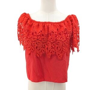 Coral Lace Off Shoulder Top Boho Festival Romantic Size M